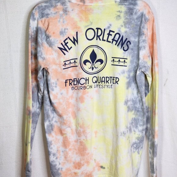 Southern Spirit Multi Color Blue Yellow Orange Tie Dye Cotton New Orleans Tee M - Picture 10 of 16